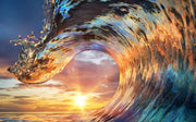 Sun In Ocean Reflection Painting Self Adhesive Sticker For Wardrobe
