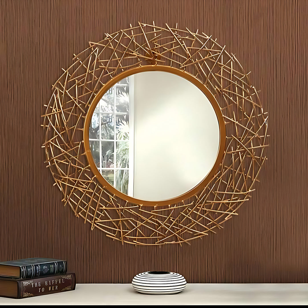 Zig Zag Pattern Wall Hanging Circle Mirror