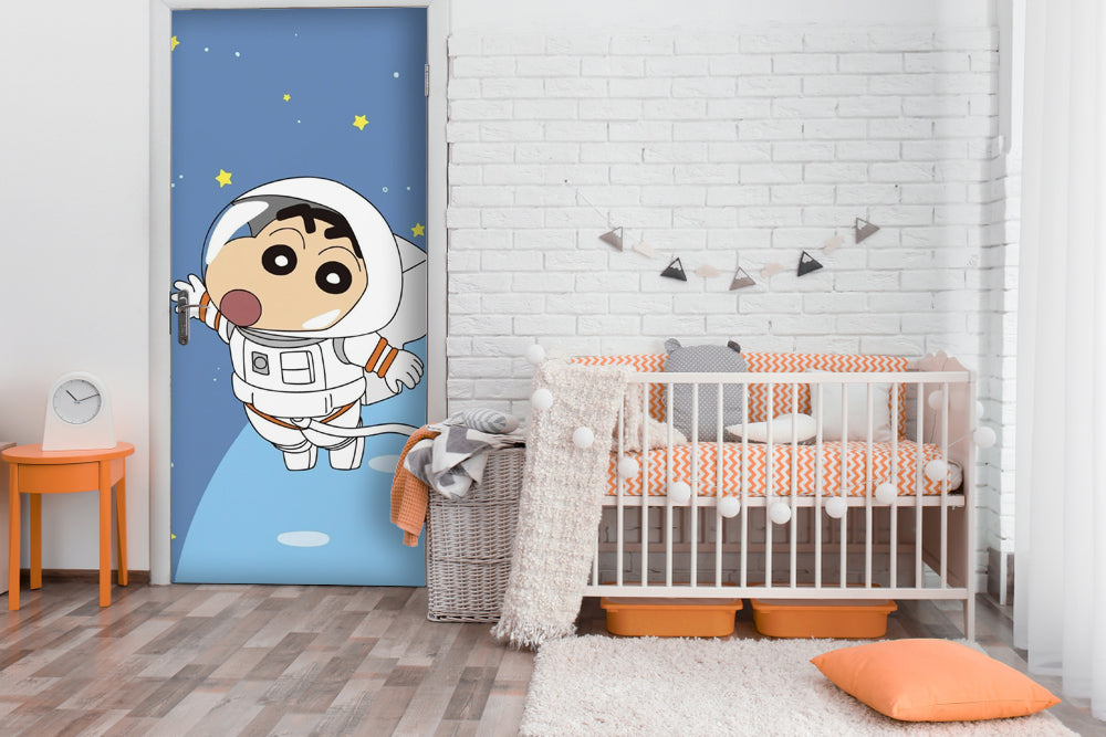 Shinchan On Space Self Adhesive Sticker For Door