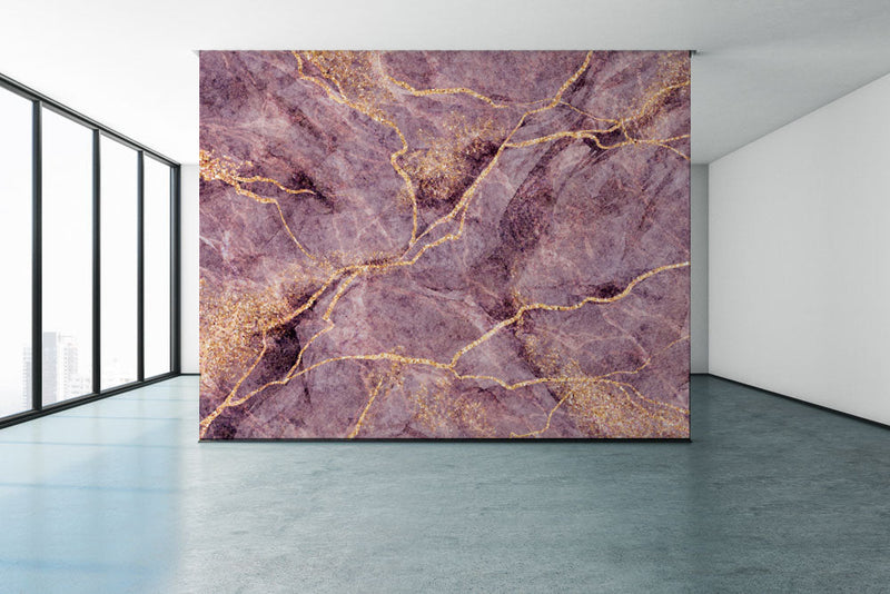 Purple And Gold Marble Effect Wallpaper