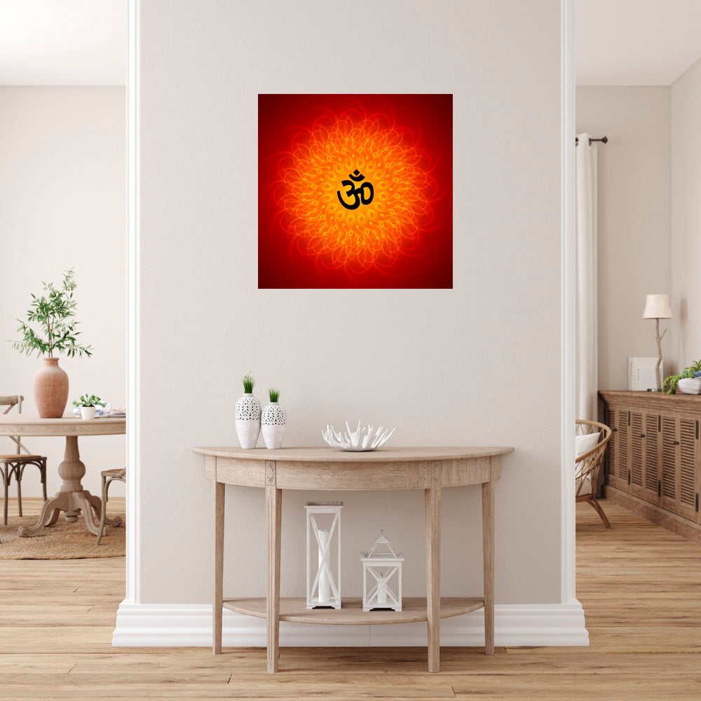 Red Om Mandala Art Self Adhesive Sticker Poster