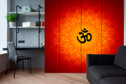 Om Art In Red Flower Self Adhesive Sticker For Wardrobe