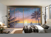 Boat In The Ocean With Tree Self Adhesive Sticker For Wardrobe