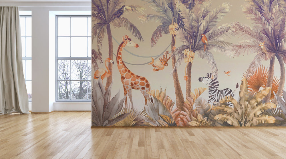 Tropical Giraffe Monkey Wallpaper