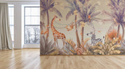 Tropical Giraffe Monkey Wallpaper