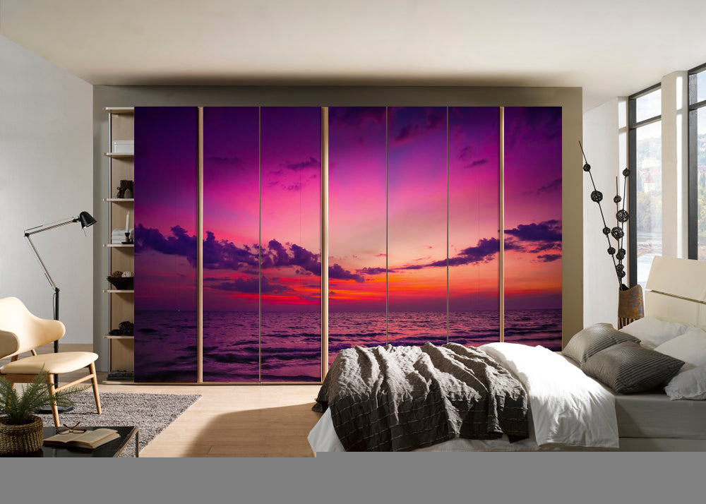 Pink Clouds Painting Self Adhesive Sticker For Wardrobe