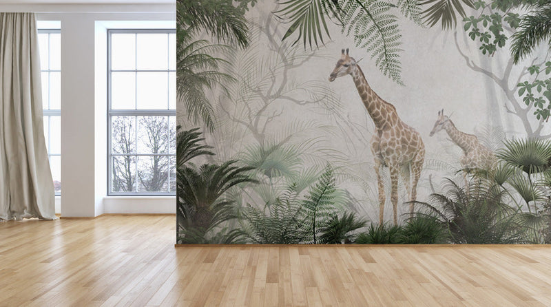 Tropical Foggy Giraffe Wallpaper