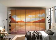 Sketch Of Ocean Mountain Painting Self Adhesive Sticker For Wardrobe