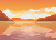 Sketch Of Ocean Mountain Painting Self Adhesive Sticker For Wardrobe