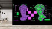 Green Lilac Faces Statue Wallpaper