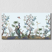Peacock Birds Blue Landscape Art