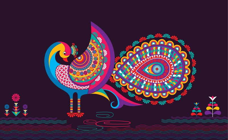 Pink Peacock Art Self Adhesive Sticker For Refrigerator