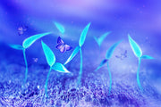 Purple Butterfly On Leafs Self Adhesive Sticker For Wardrobe