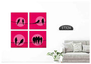 Birds Pink Art, Set Of 4