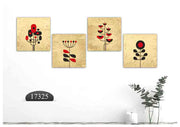 Red Black Leaf Golden Art, Set Of 4