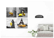 Yellow Car Scooter Art, Set Of 4