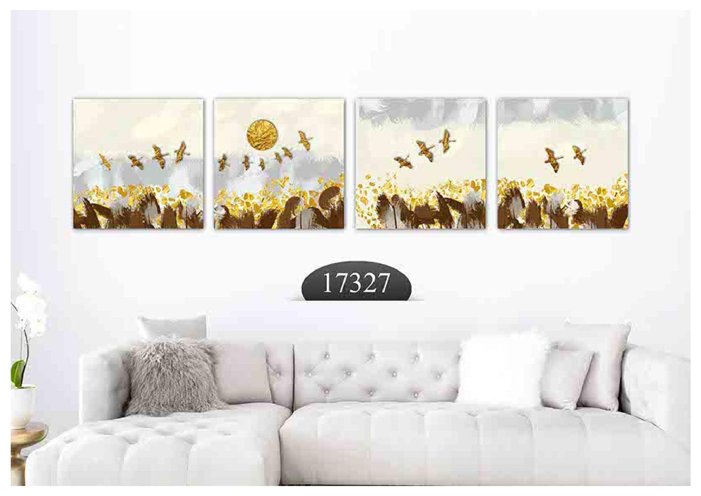 Golden Birds Art, Set Of 4
