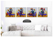 Playing Instruments Blue Art, Set Of 4