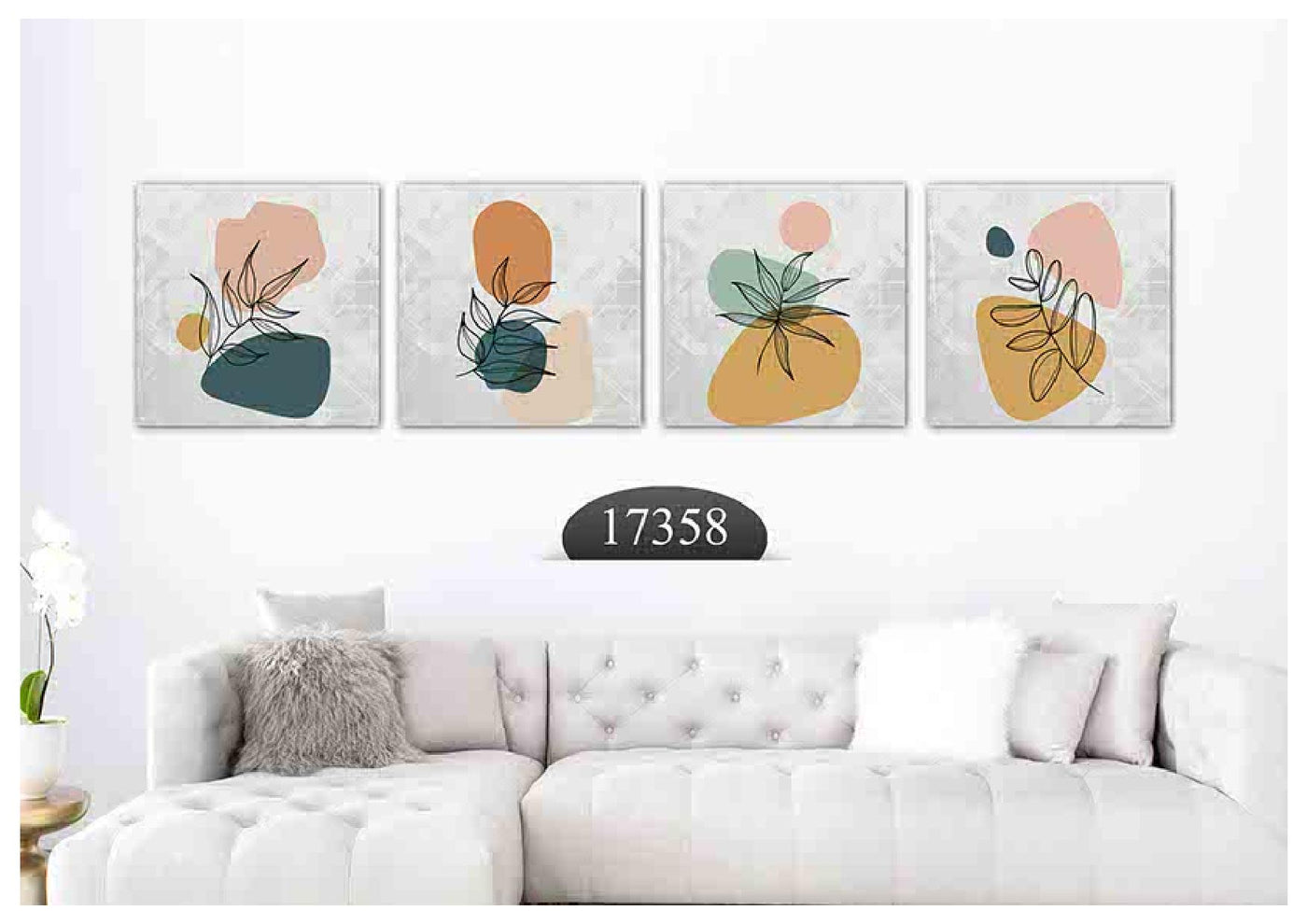 Grey Orange Circle Modern Art, Set Of 4