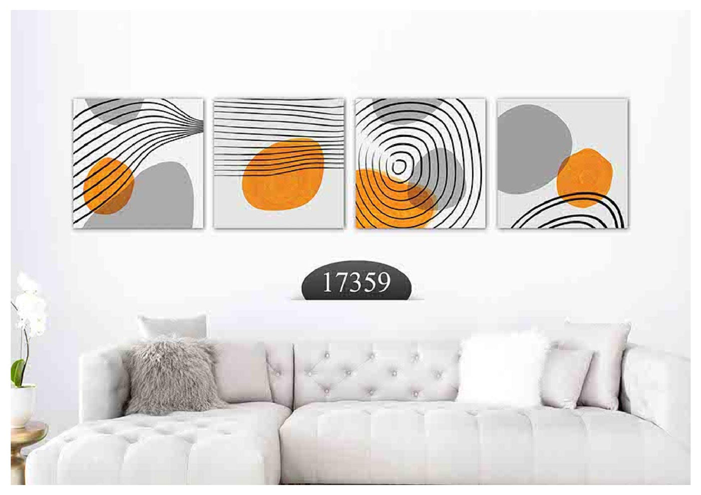 Red Grey Orange Circle Modern Art, Set Of 4