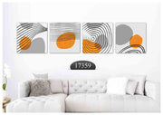 Red Grey Orange Circle Modern Art, Set Of 4