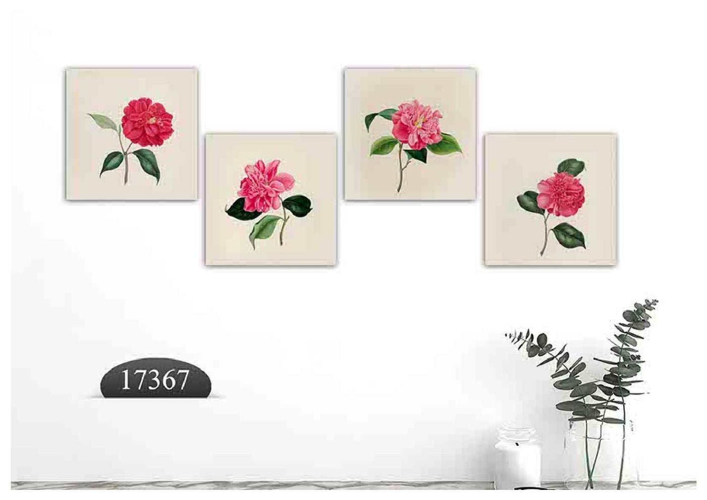 Pink Flower, Set Of 4