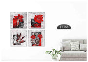 Rustic Red Flower Art, Set Of 4