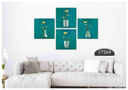 Gold Flower Blue Canvas, Set Of 4