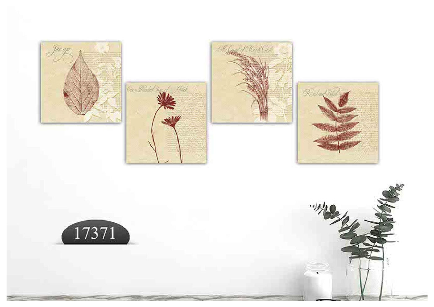 Modern Red Floral Canvas, Set Of 4