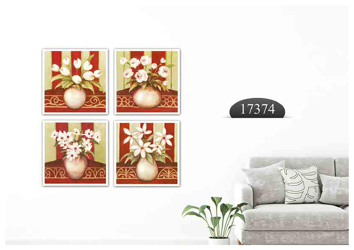 Red White Floral Vase, Set Of 4