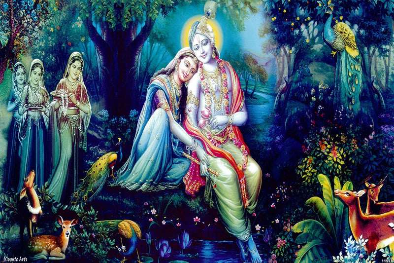 Krishna Radha and Gopis In Forest Wallpaper