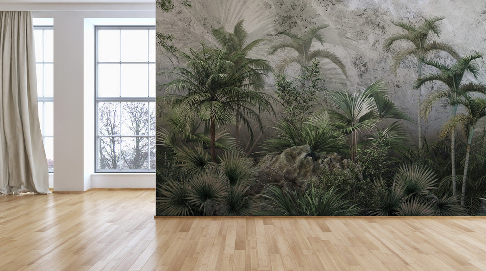 Tropical Green Flora Foggy Wallpaper
