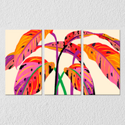 Multicolour Leaf Wall Art, Set Of 3