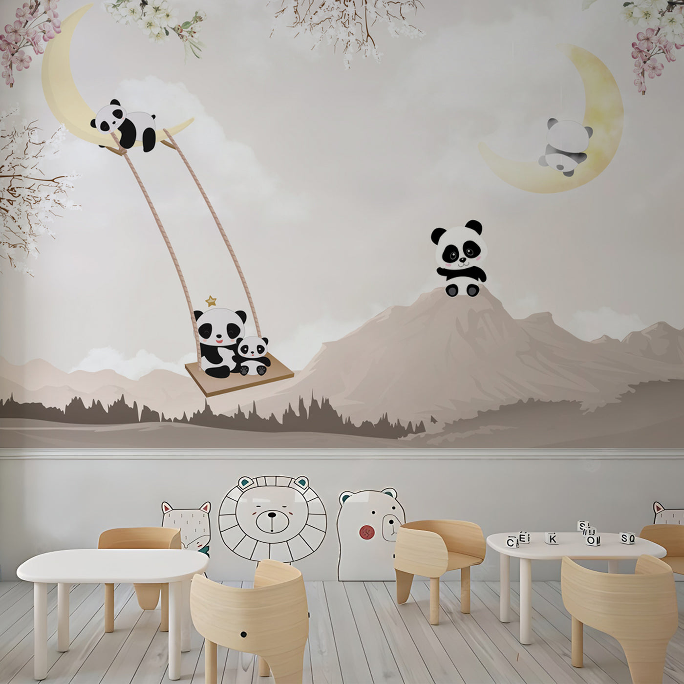 Panda Illustration School Wallpaper