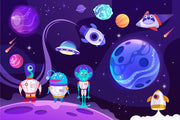 Cartoons In Space Self Adhesive Sticker For Wardrobe