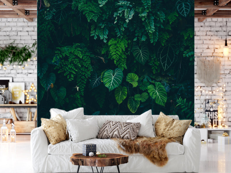 Dark Green Fresh Leaves Customized Wallpaper