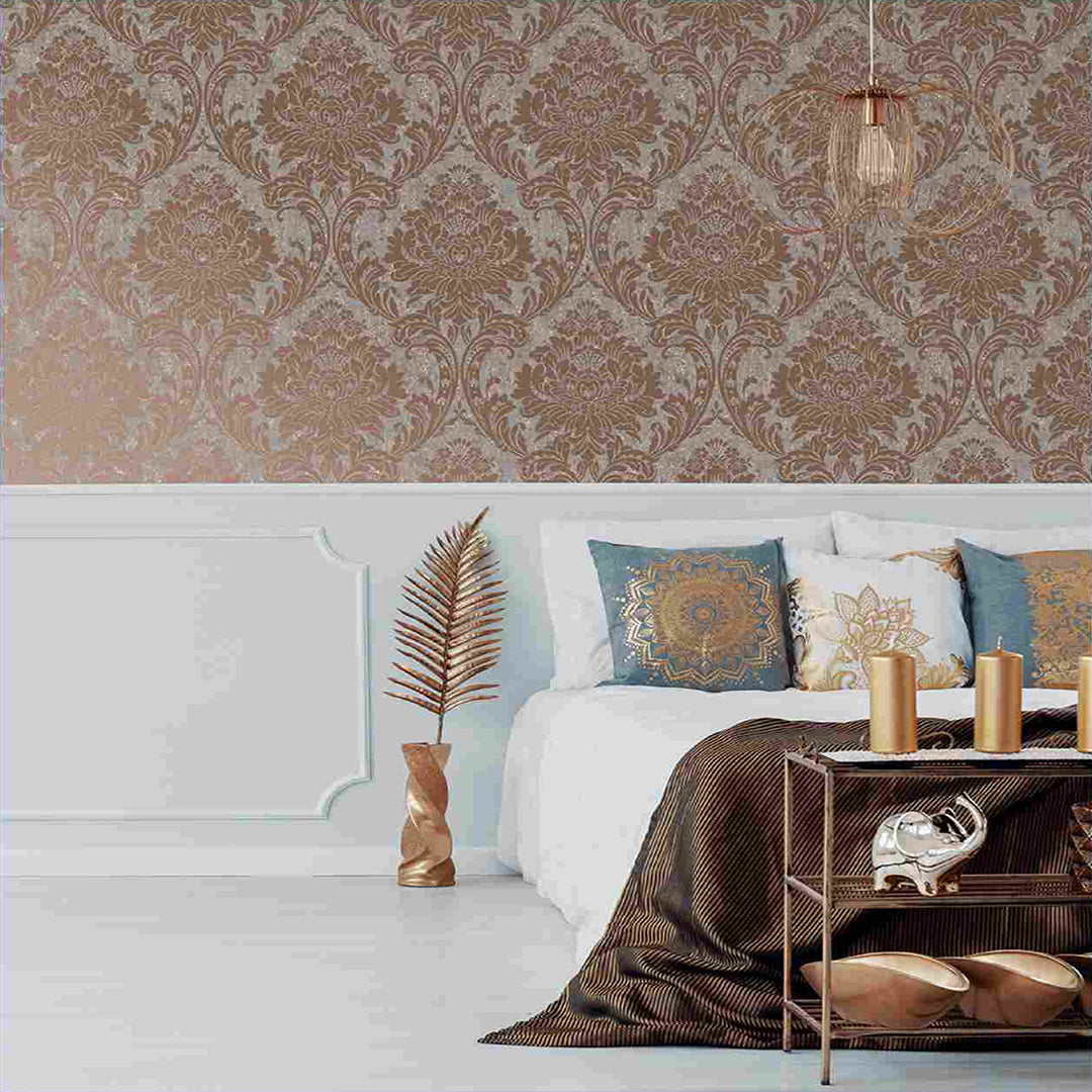 Milan Non Woven Rose Gold Damask Wallpaper