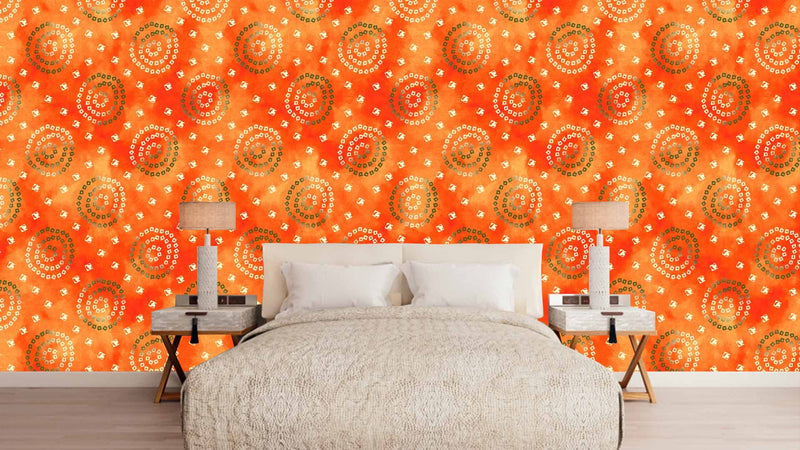 Orange Ethnic Pattern Wallpaper