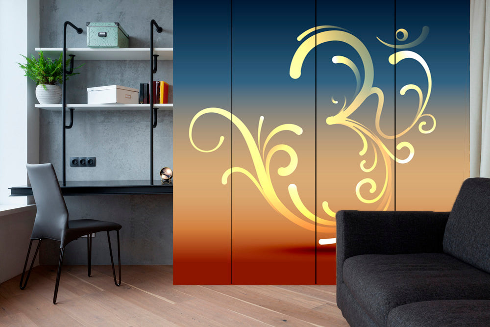 Golden Om Art Self Adhesive Sticker For Wardrobe