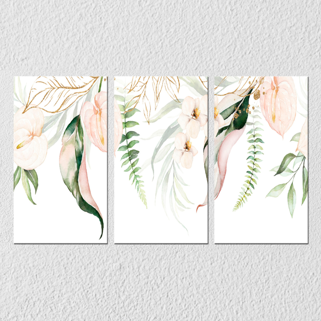 Pastel Flower And Leaf Wall Art, Set Of 3