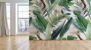 Tropical Leaves White Flower Wallpaper