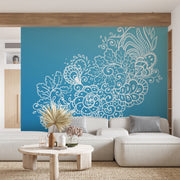 White Decor Blue Wallpaper