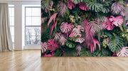 Tropical Green Pink Leaves Wallpaper