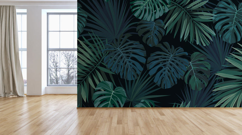 Tropical Dark Green Leaves Wallpaper