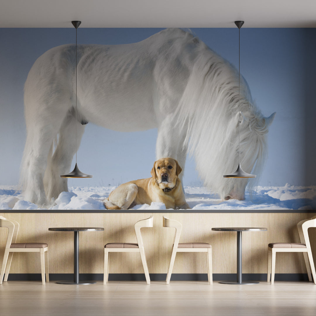 White Horse With Dog Wallpaper