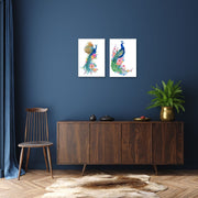 Peacock White Background, Set Of 2