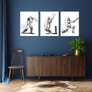 Cricket Batsman Wall Art, Set Of 3
