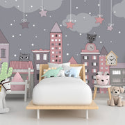 Pastel Building in City Landscape, Kids Wallpaper