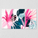 Pink And Green Big Leaves Wall Art, Set Of 3