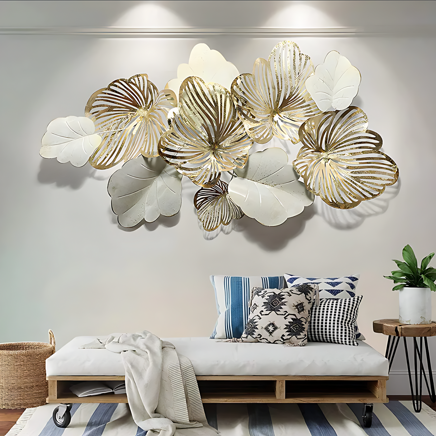 Big Golden Leaves Metal Wall Art